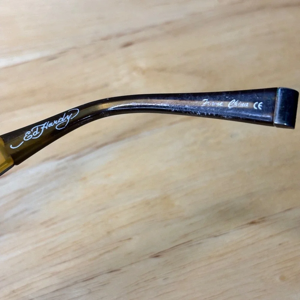 Ed Hardy Eyeglass Frames Women 52-16-140 Sky Amber Rhinestone Skull EH0712